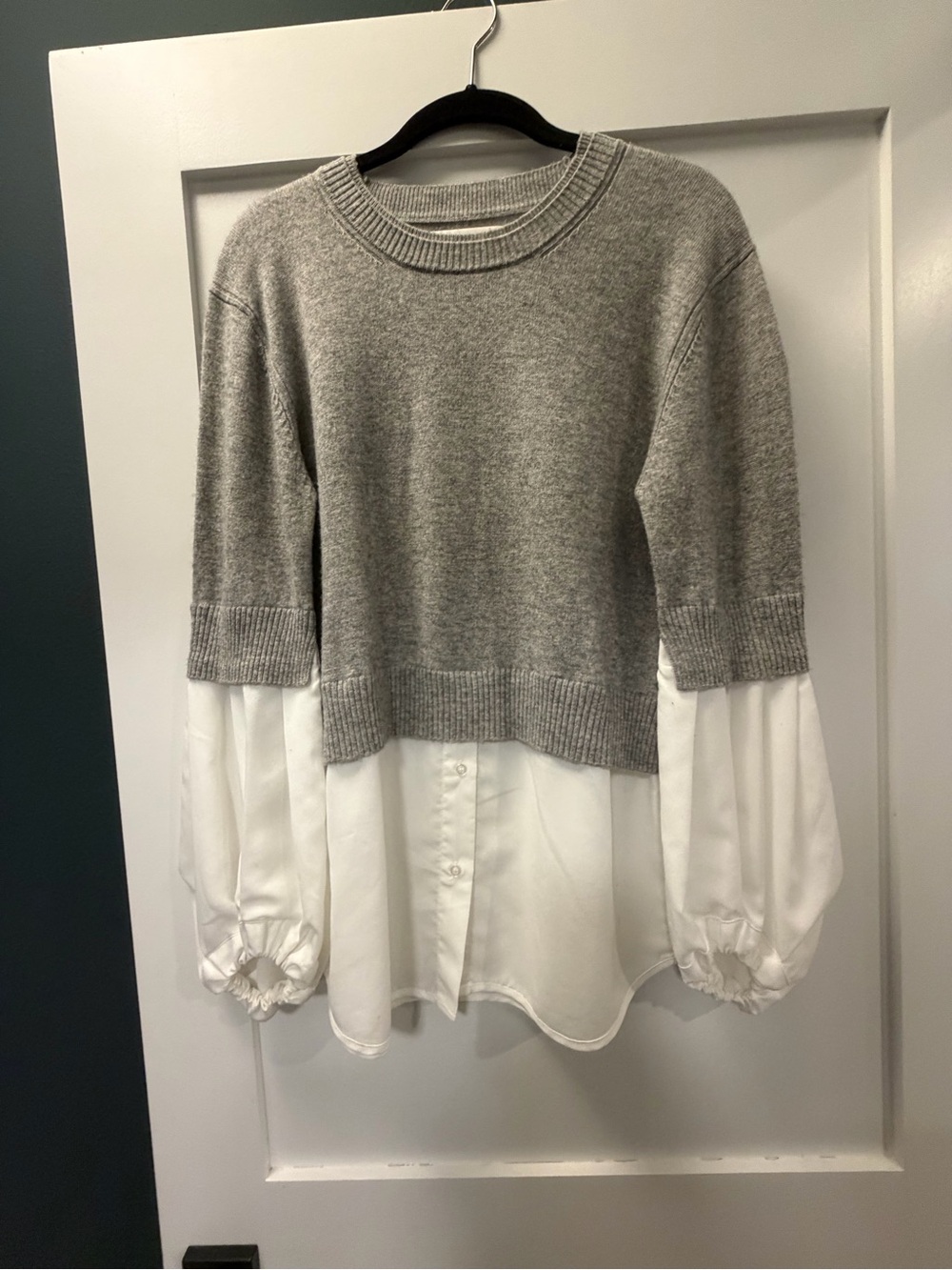 Brochu Walker Gray Knit Layered Pullover with White Shirt Hem